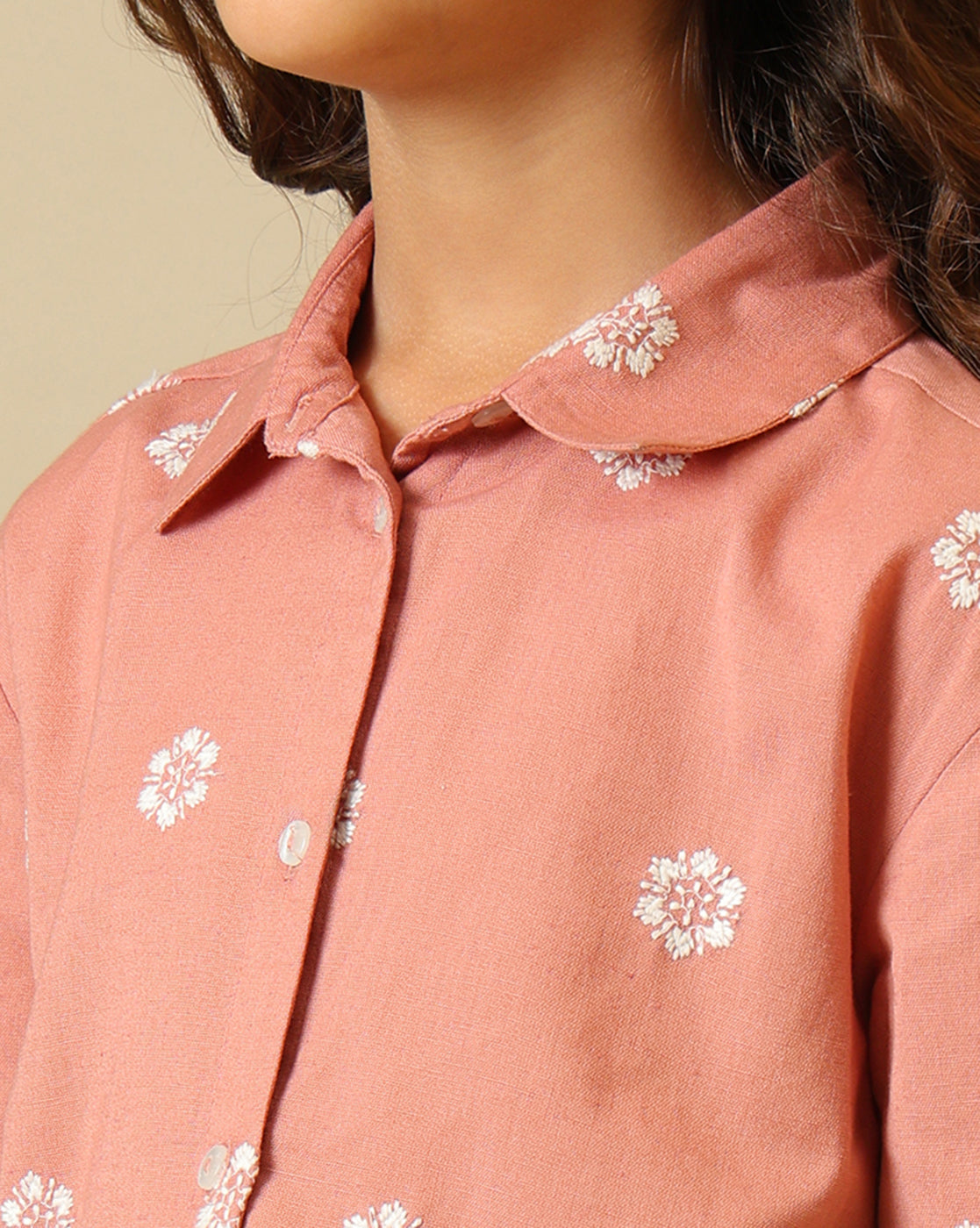 Coral girls floral printed co-ord set with short sleeve top and wide-leg pants
