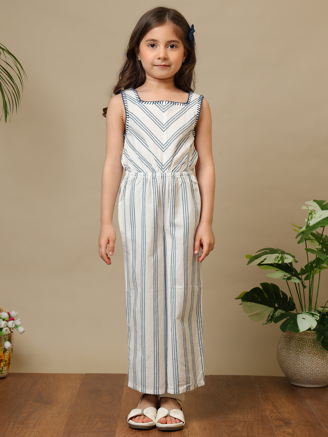 Girls Striped Sleeveless Jumpsuit