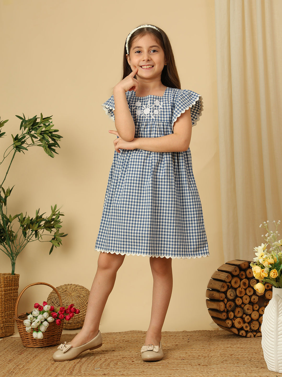Girls Gingham Flutter Dress