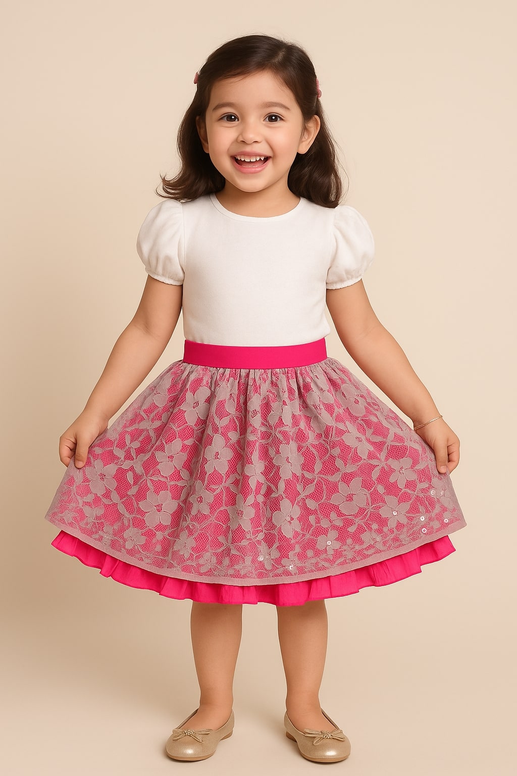 Girls Floral Lace Flared Party Skirt