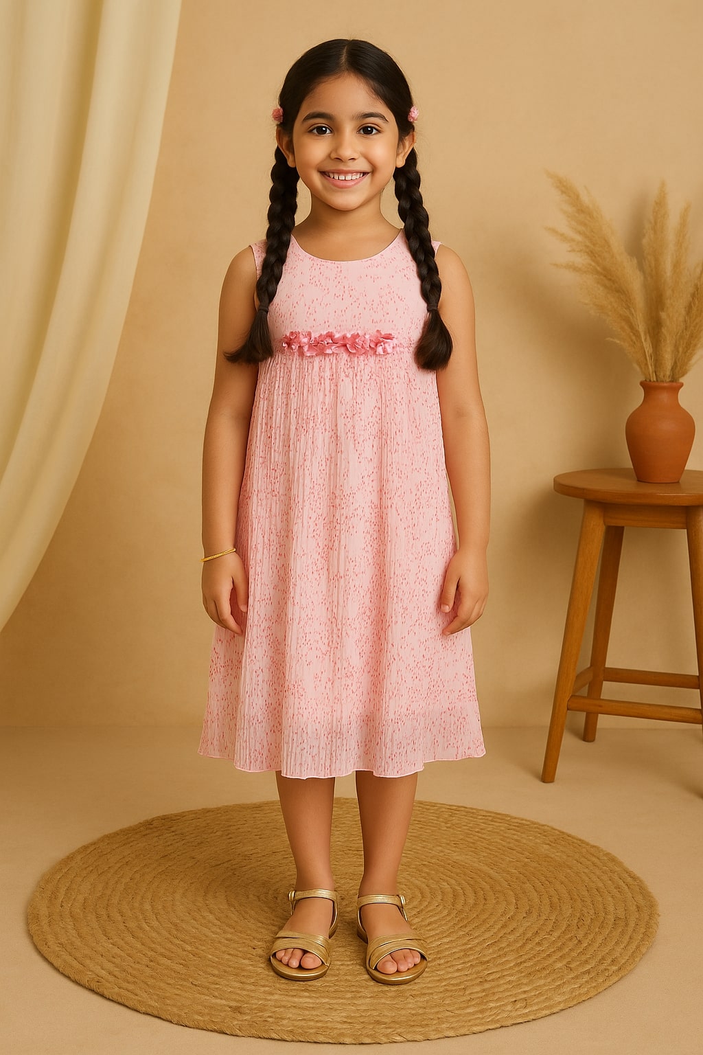 Girls Floral Pleated Dress