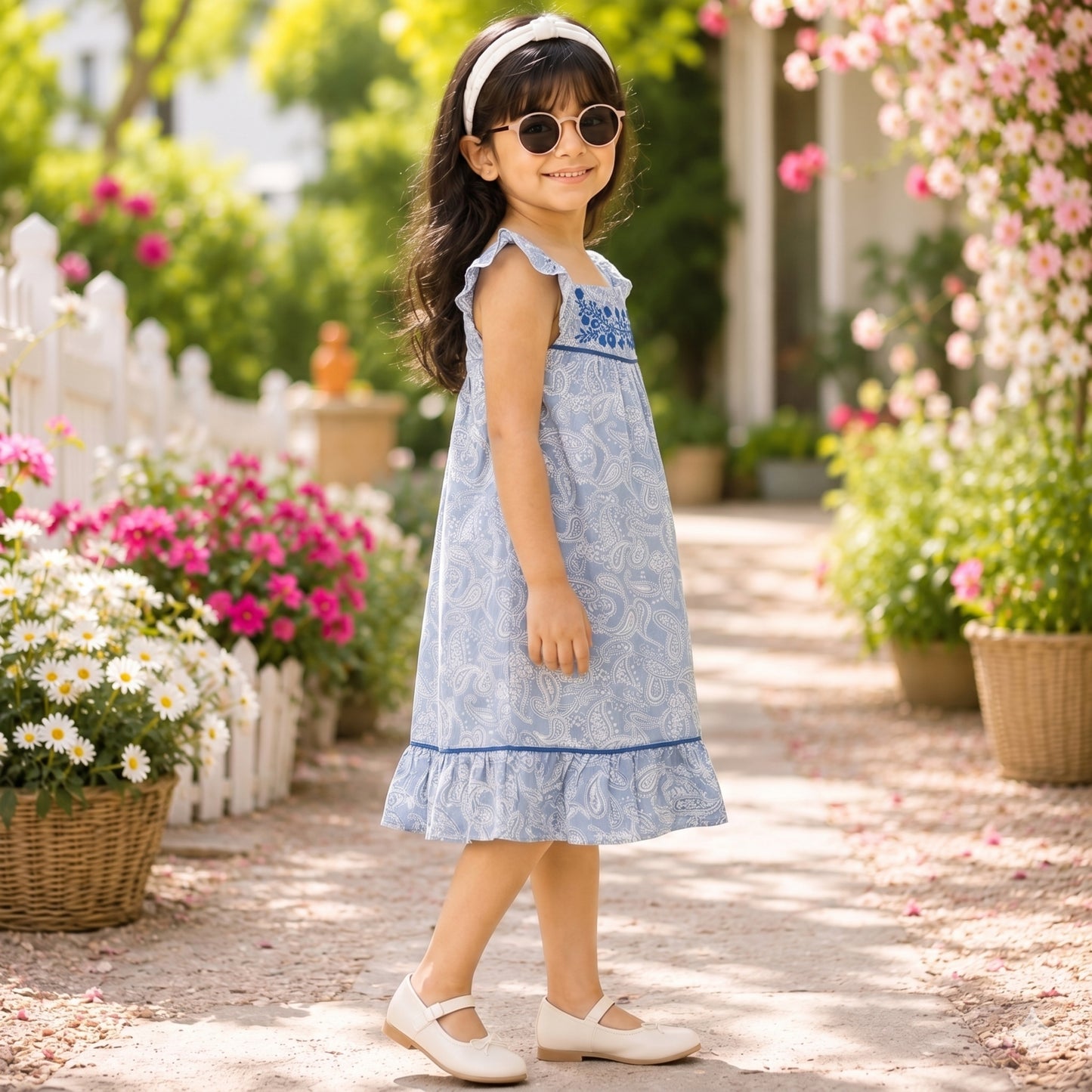 Girls Embroidered Fit & Flare Dress