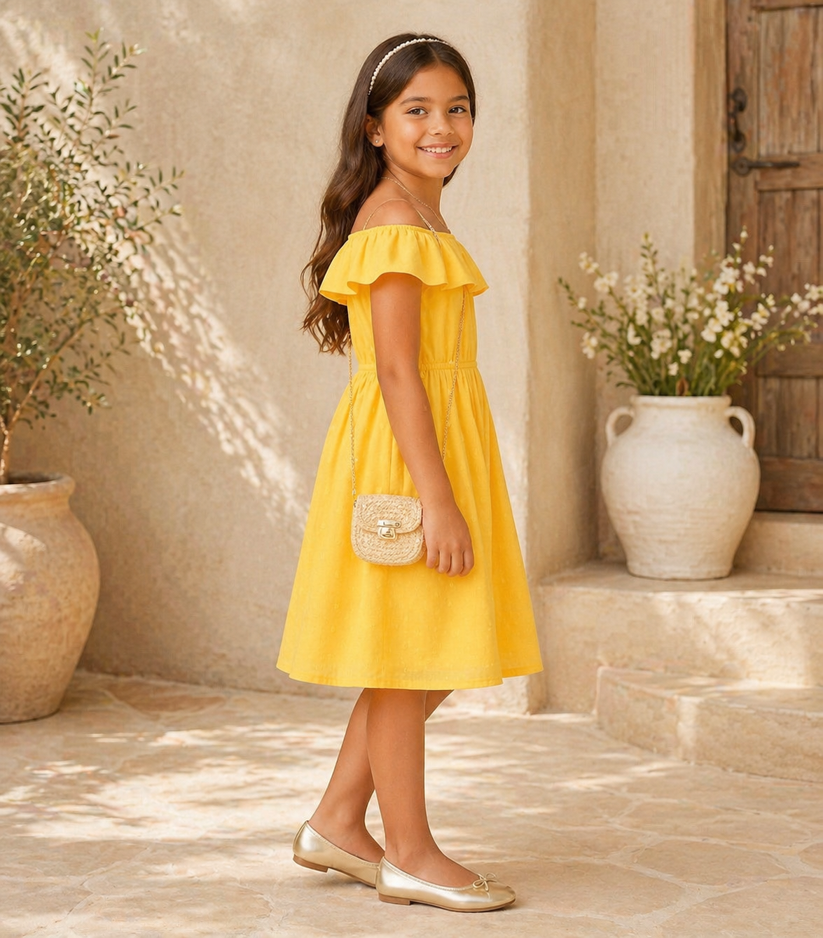 Girls Off-Shoulder Ruffle Dress