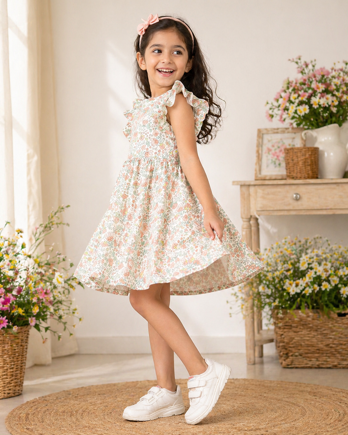 Girls Floral Print Festive Dress