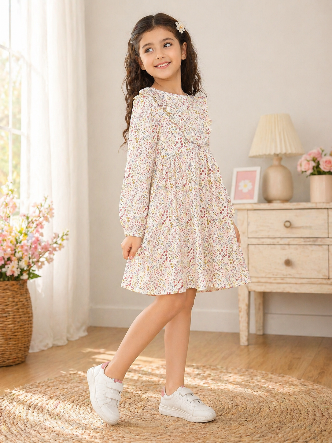 Girls White Floral Dress