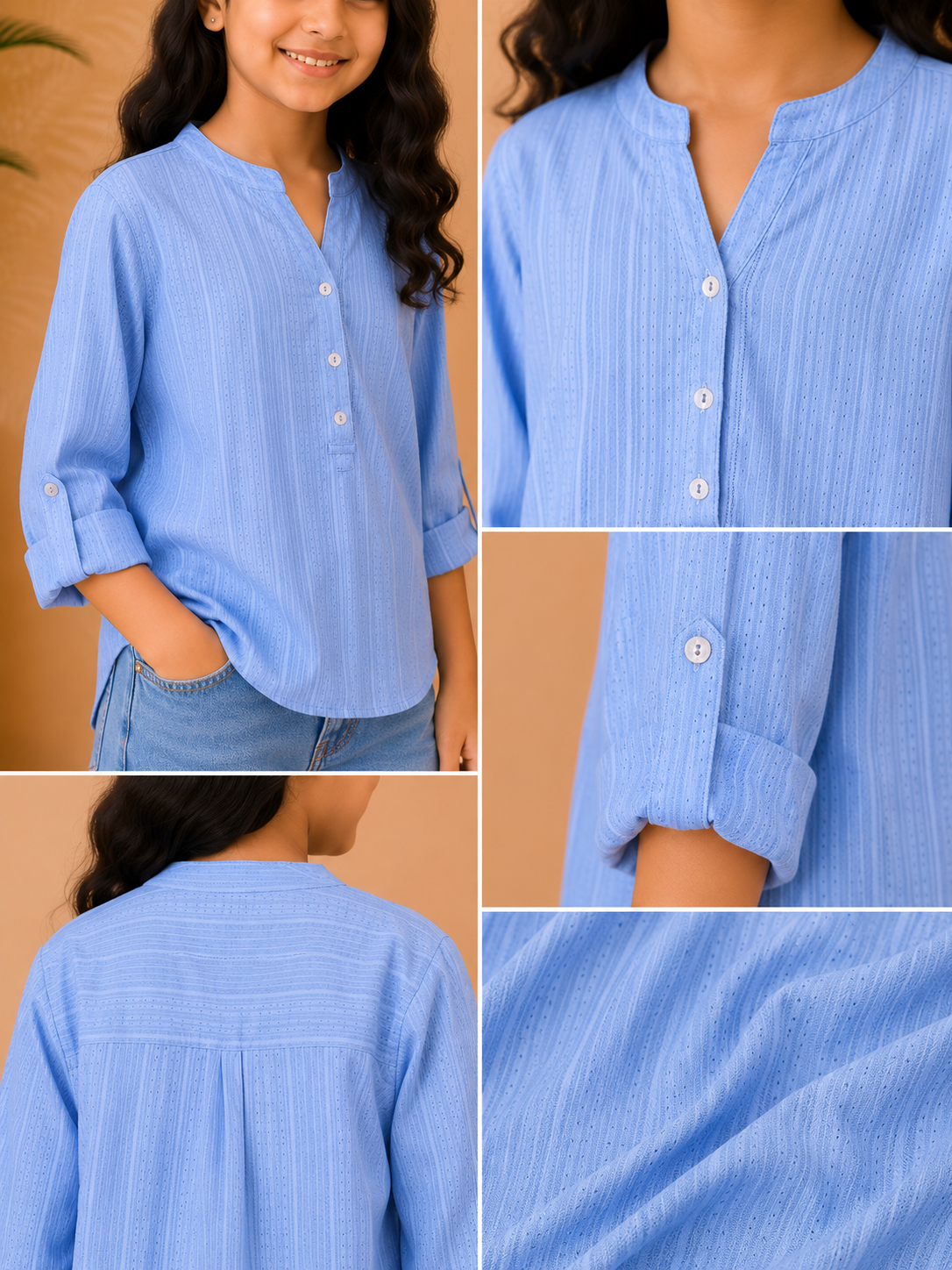 Girls Textured Blue Top