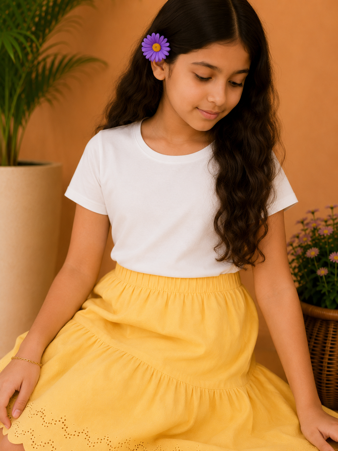 Girls Tiered Flared Skirt with Scallop Hem Detail