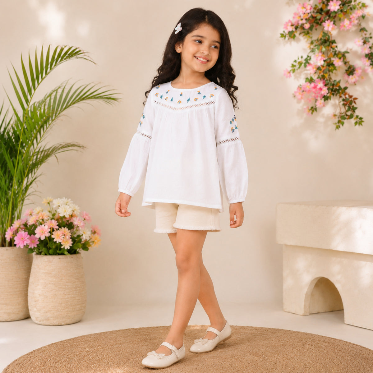 Girls Floral Embroidered Blouse