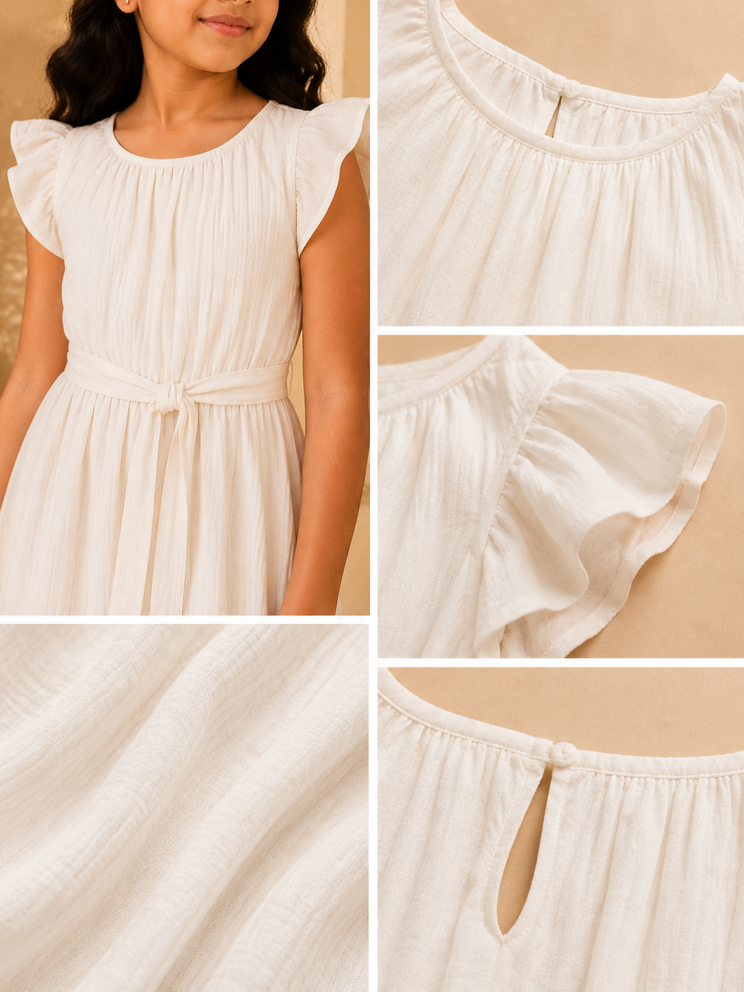 Girls White Flutter Sleeve Dress