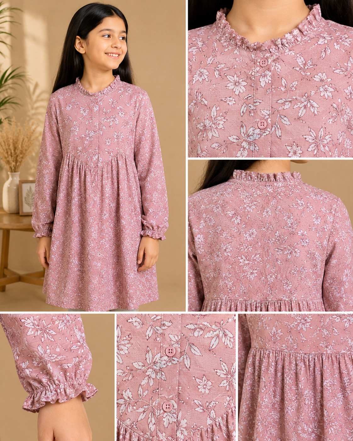 Girls Floral Print A-Line Dress