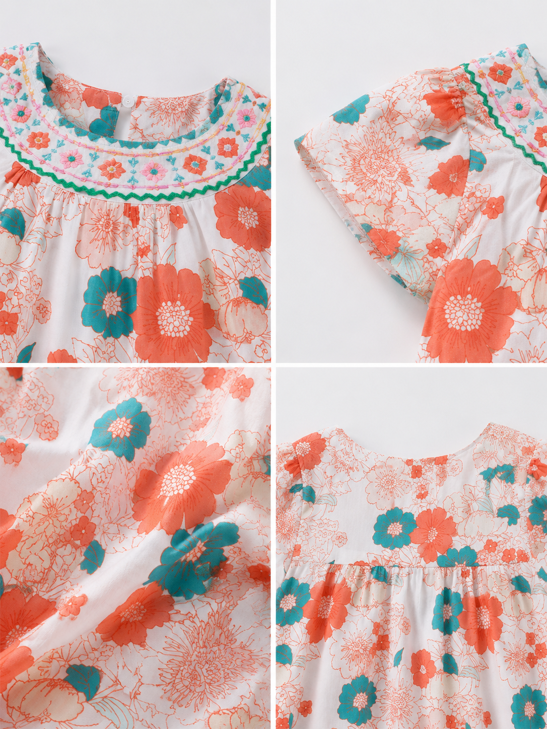 Girls Peach Floral Printed Dress