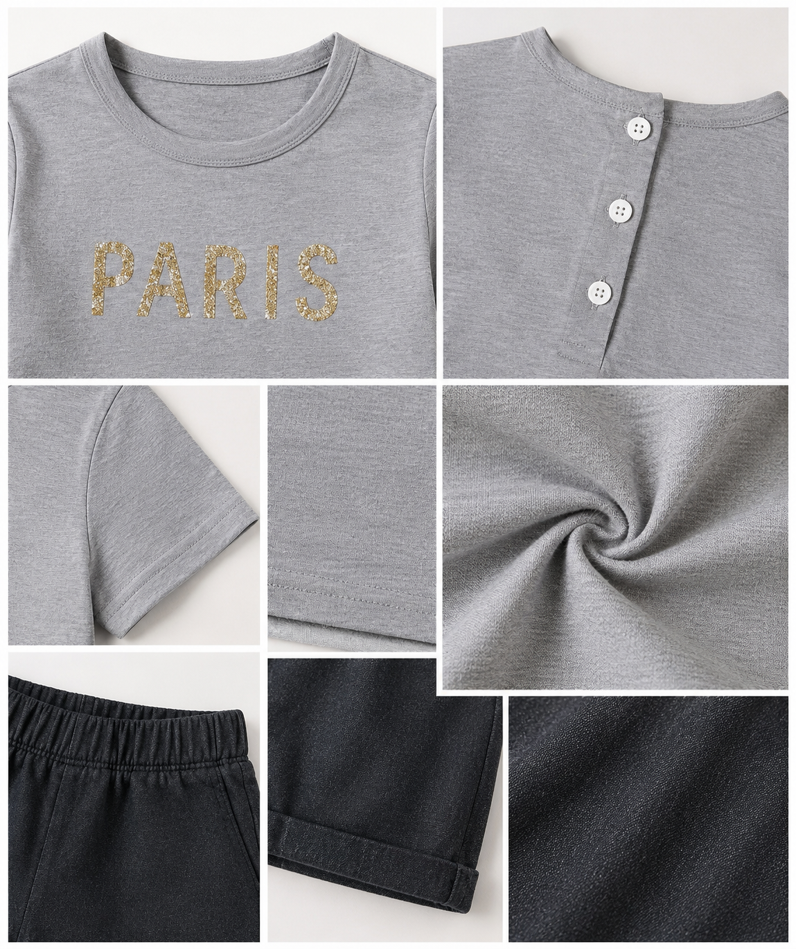 Girls Paris Glitter Print Casual Top