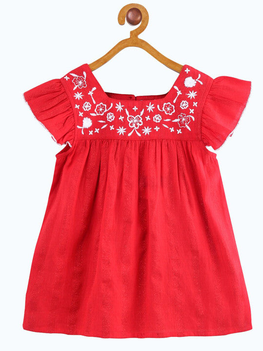 Girls Embroidered Red Top