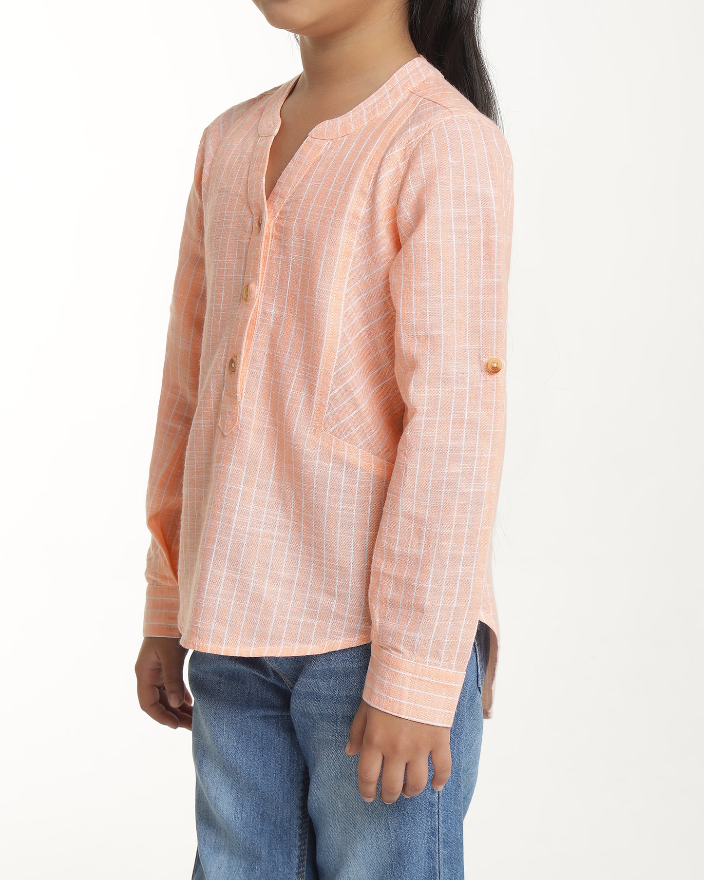 Girls Mandarin Collar Casual Top