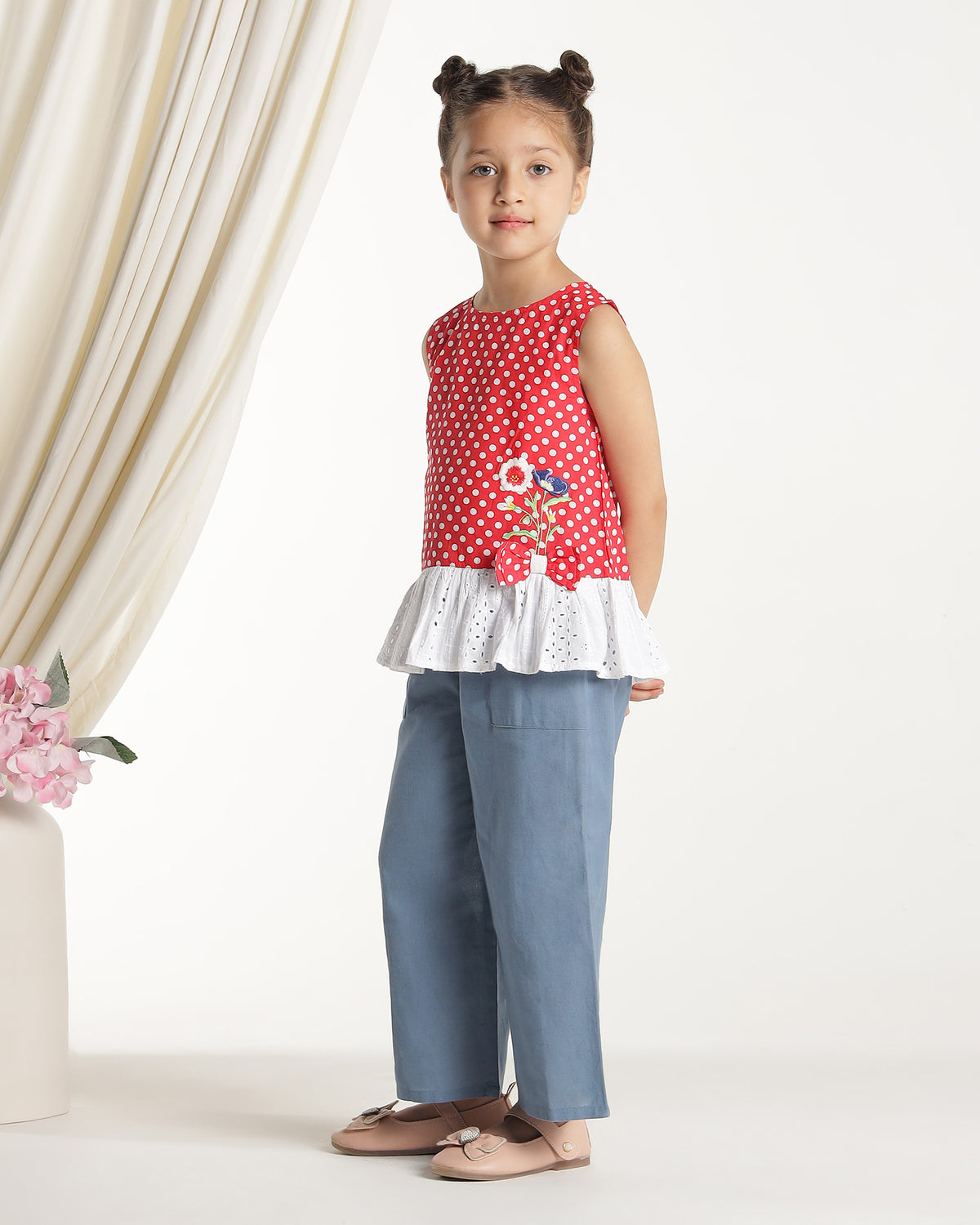 Girls Red Sleeveless Casual Top