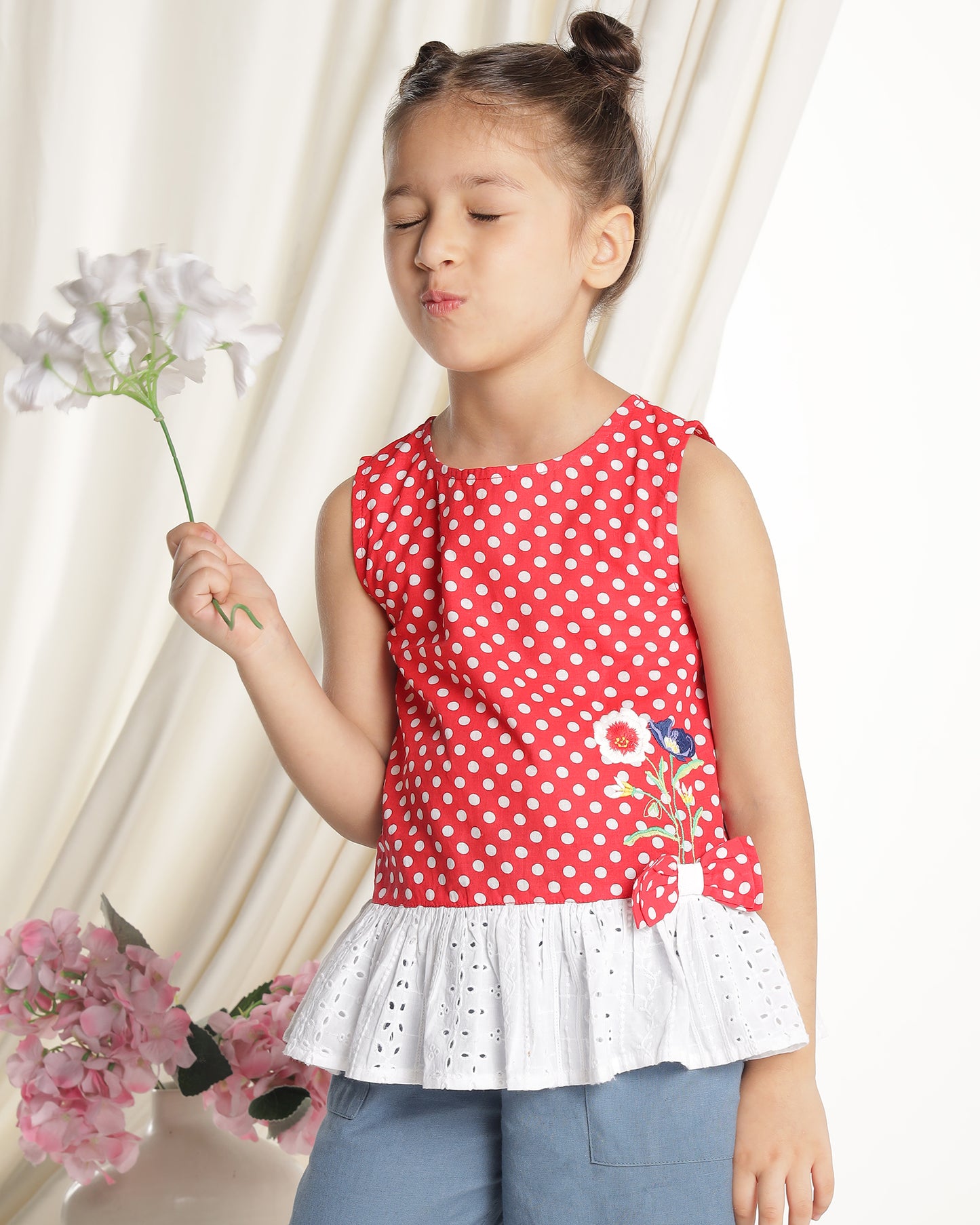 Girls Red Sleeveless Casual Top