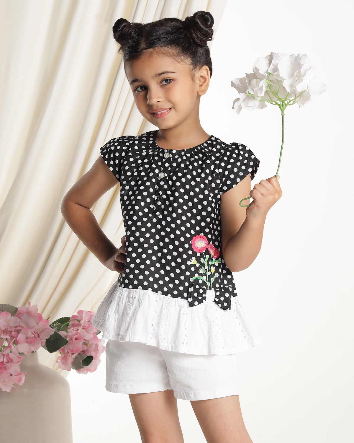 Girls Black Embroidered Casual Top