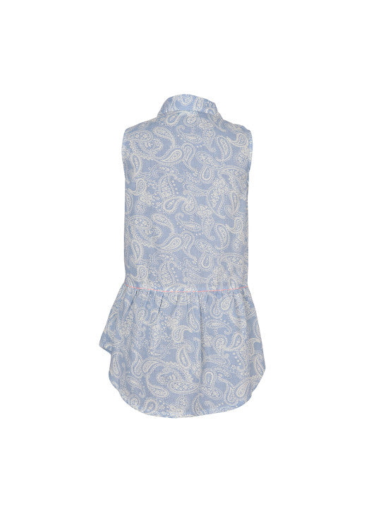 Girls Blue Print Sleeveless Casual Top