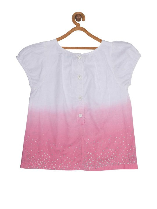 Girls White Pink Ombre Sequin Casual Top