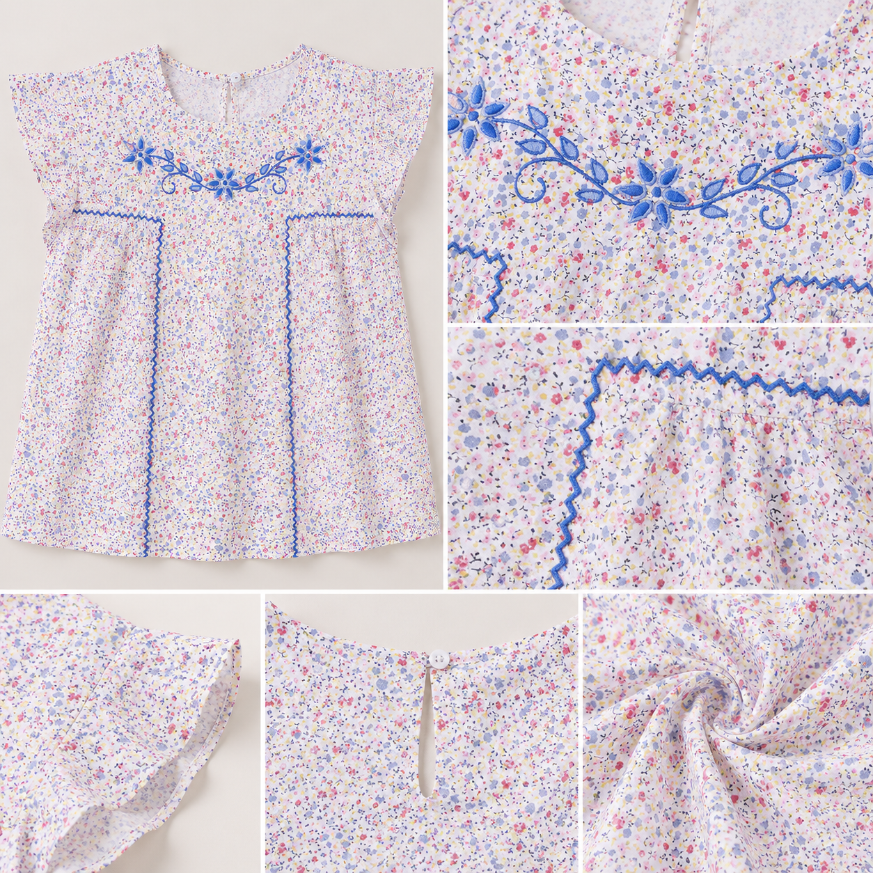Girls Floral Embroidered Casual Cotton Top