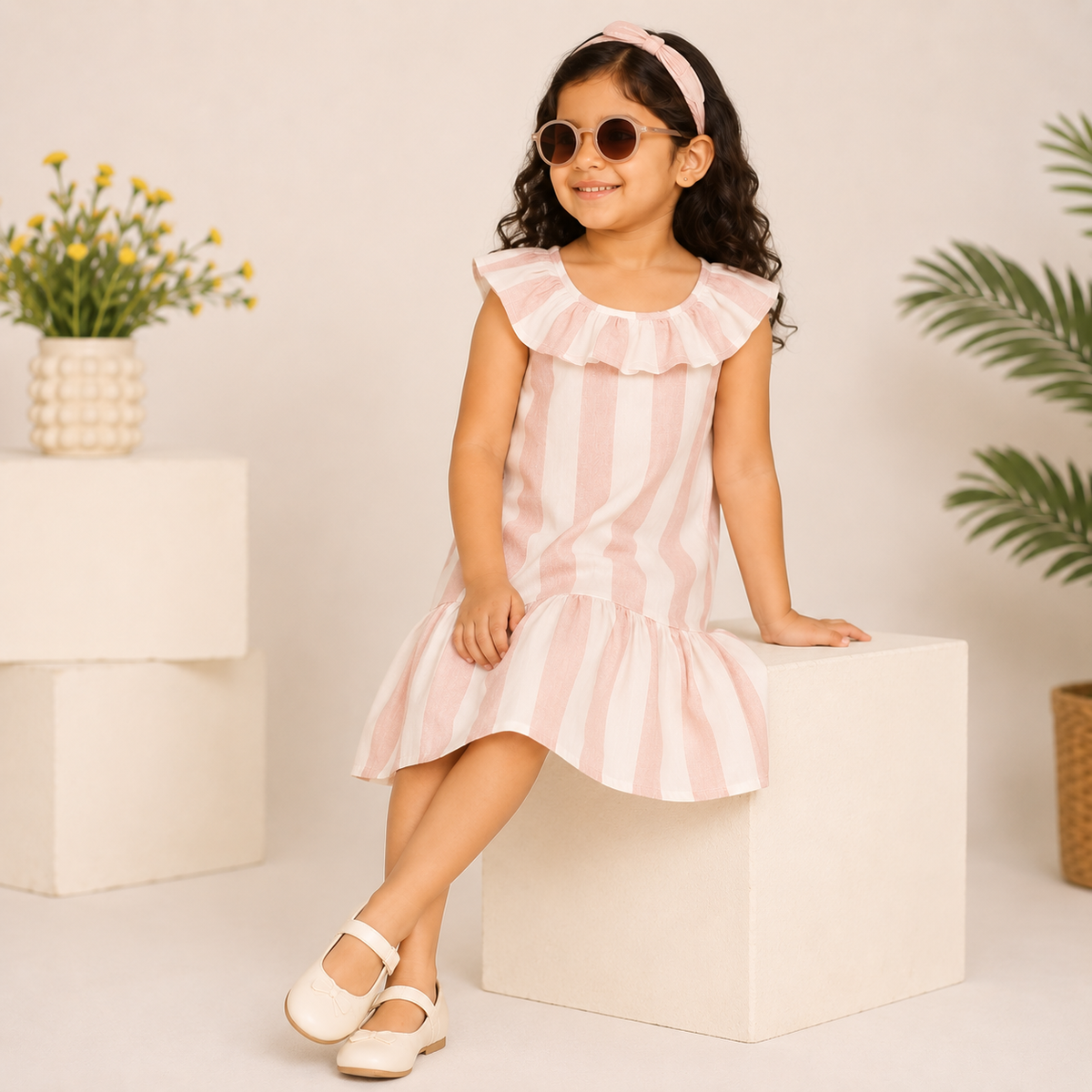 Girls Stripe Frill Dress