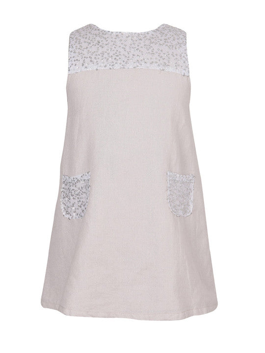 Girls Beige Sequin A-Line Dress
