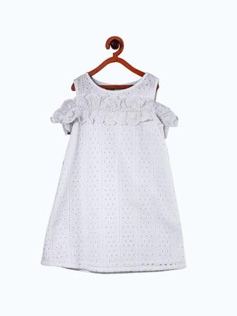 Girls White Schiffli A-Line Dress
