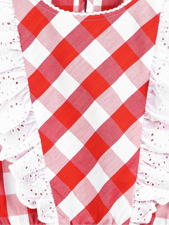 Girls Red Checked Sleeveless Dress
