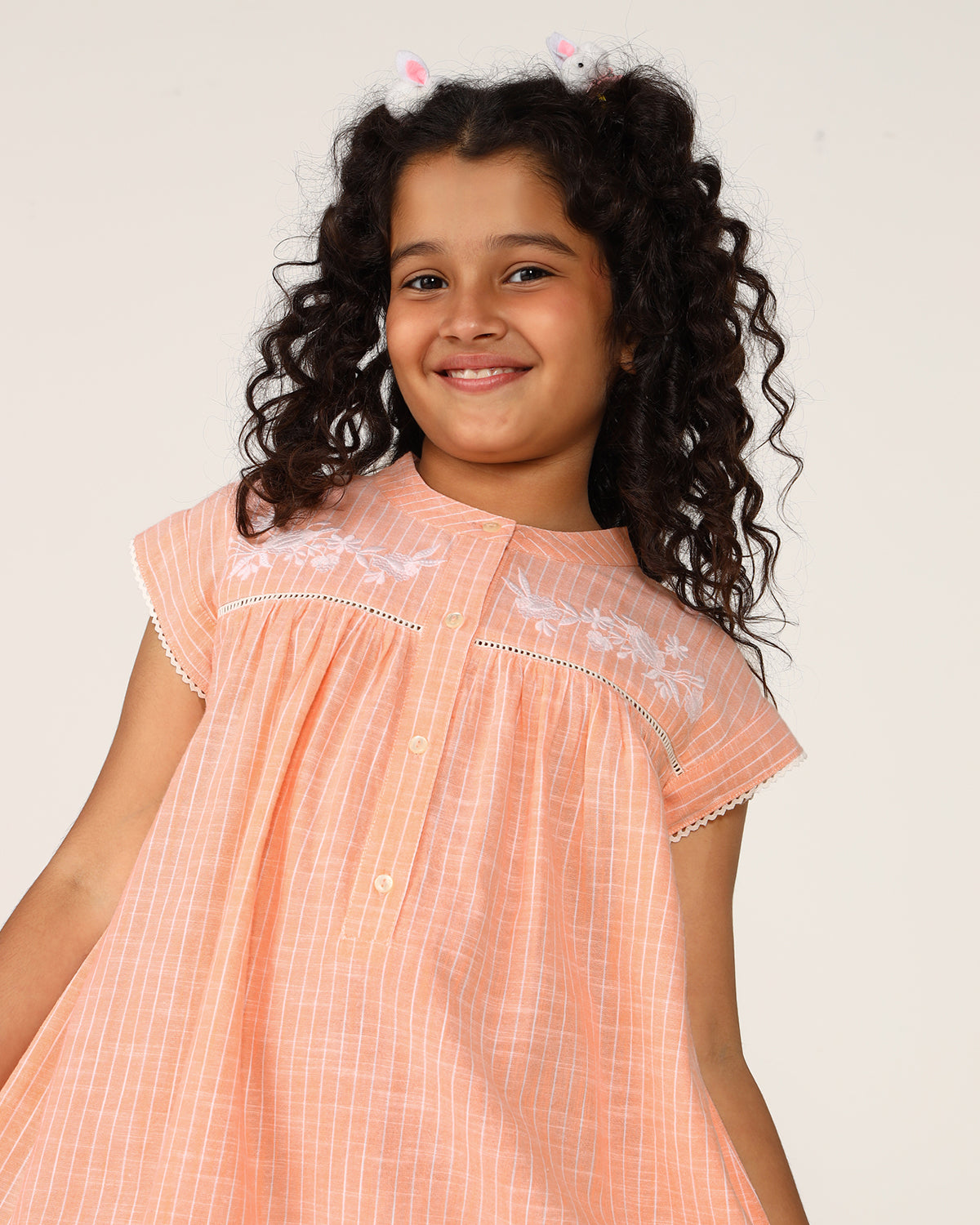 Girls Peach Embroidered Dress