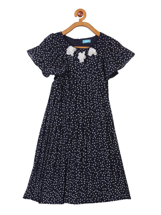 Girls Floral Printed Flared Gown