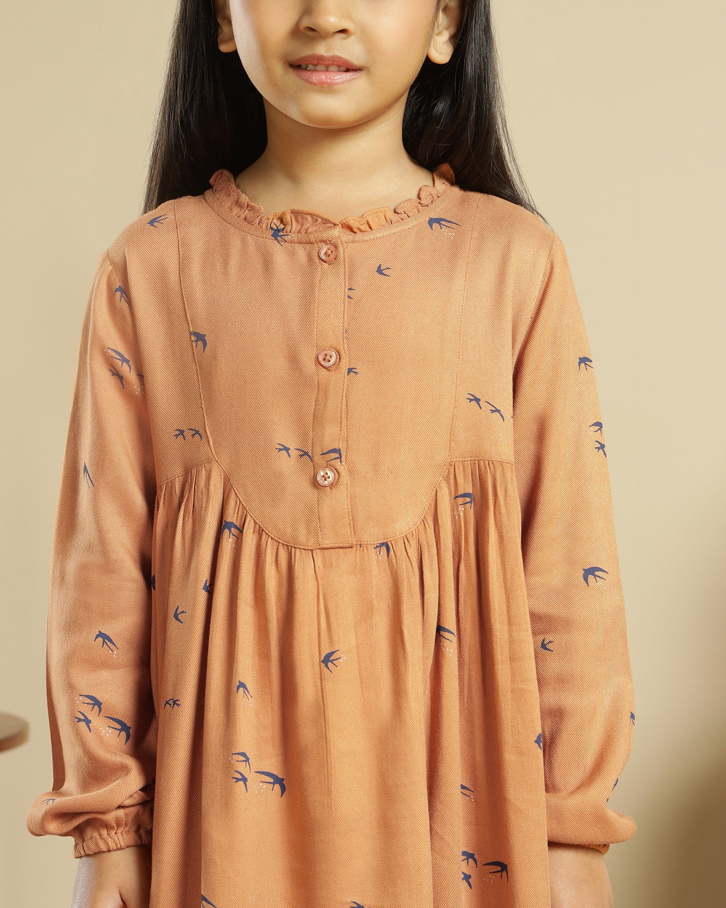 Girls Printed Ruffle Neck Dress