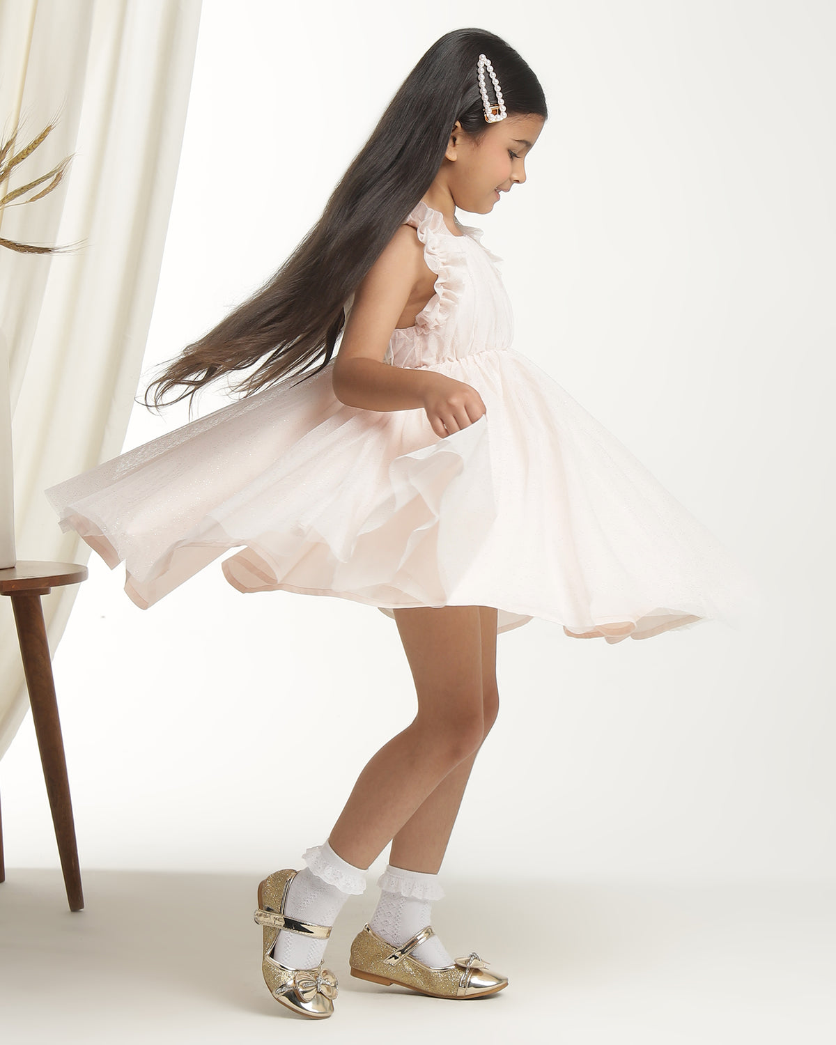 Girls Shimmer Net Flared Frock