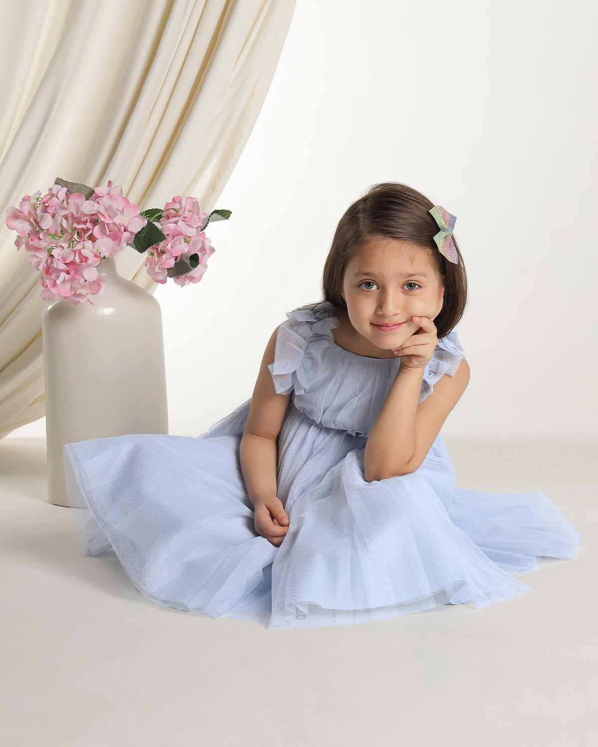Girls Light Blue Glitter Net Dress