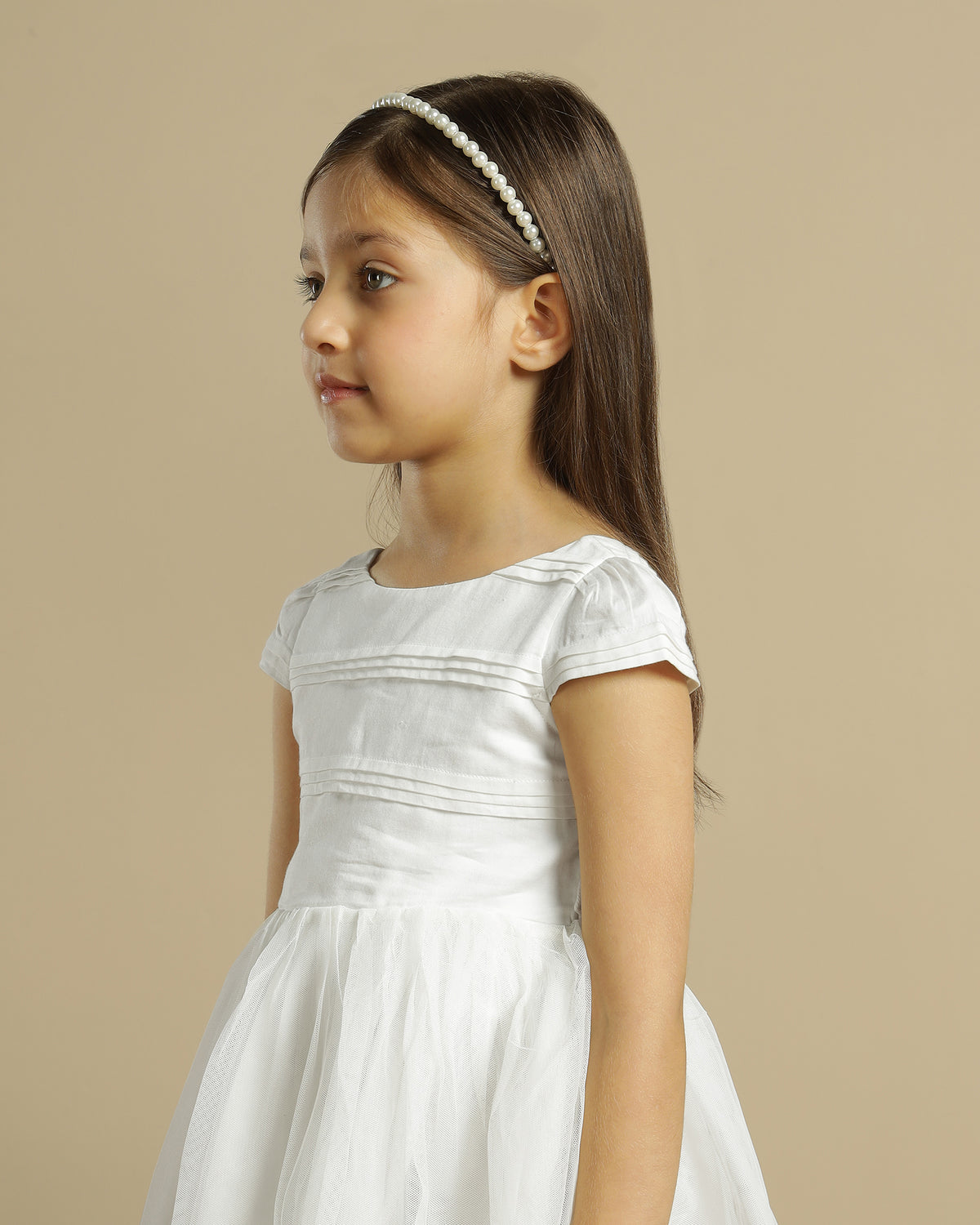 Girls White Pleated Dress