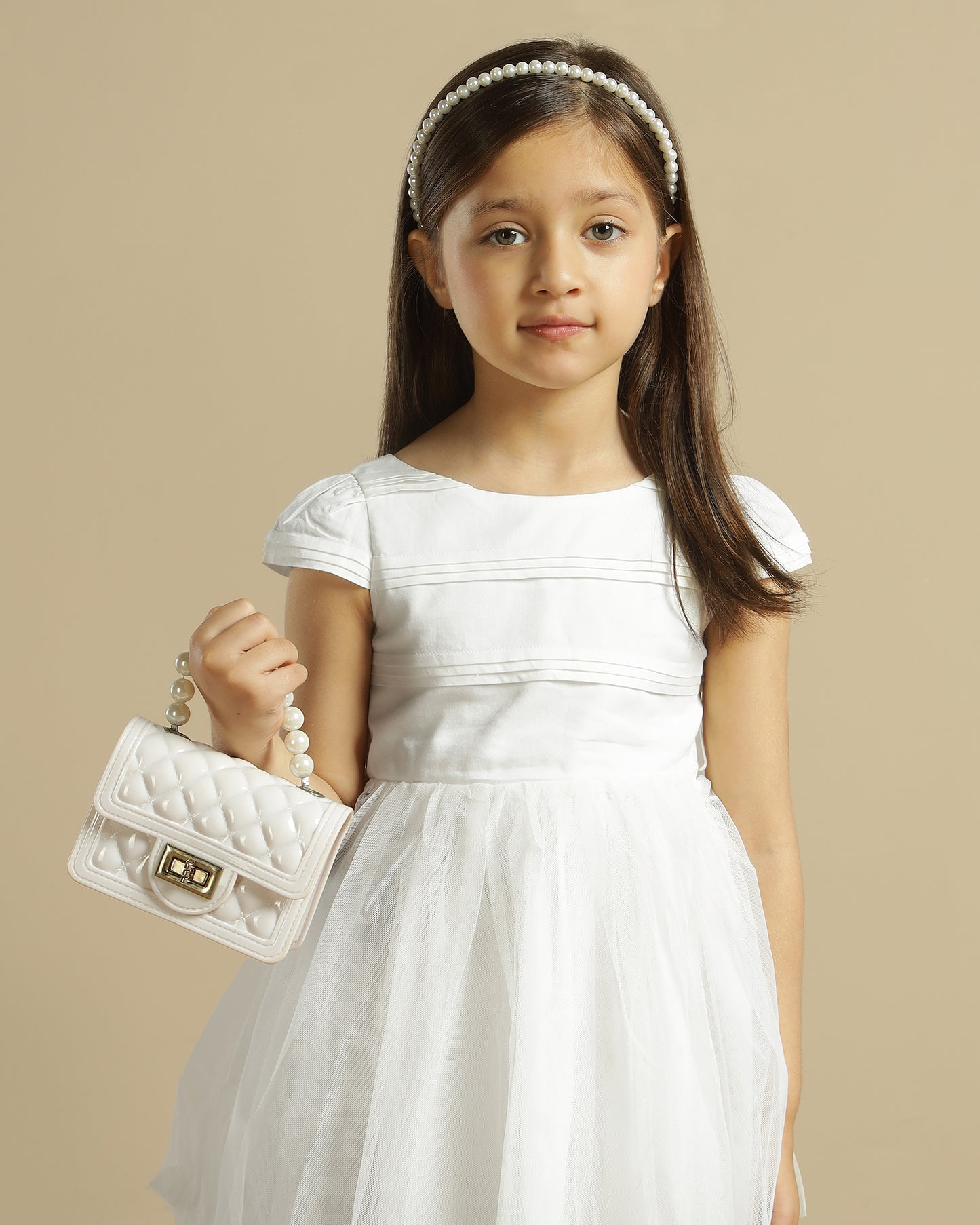 Girls White Pleated Dress