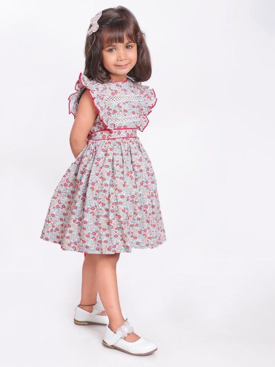 Girls Floral Printed Party Dress