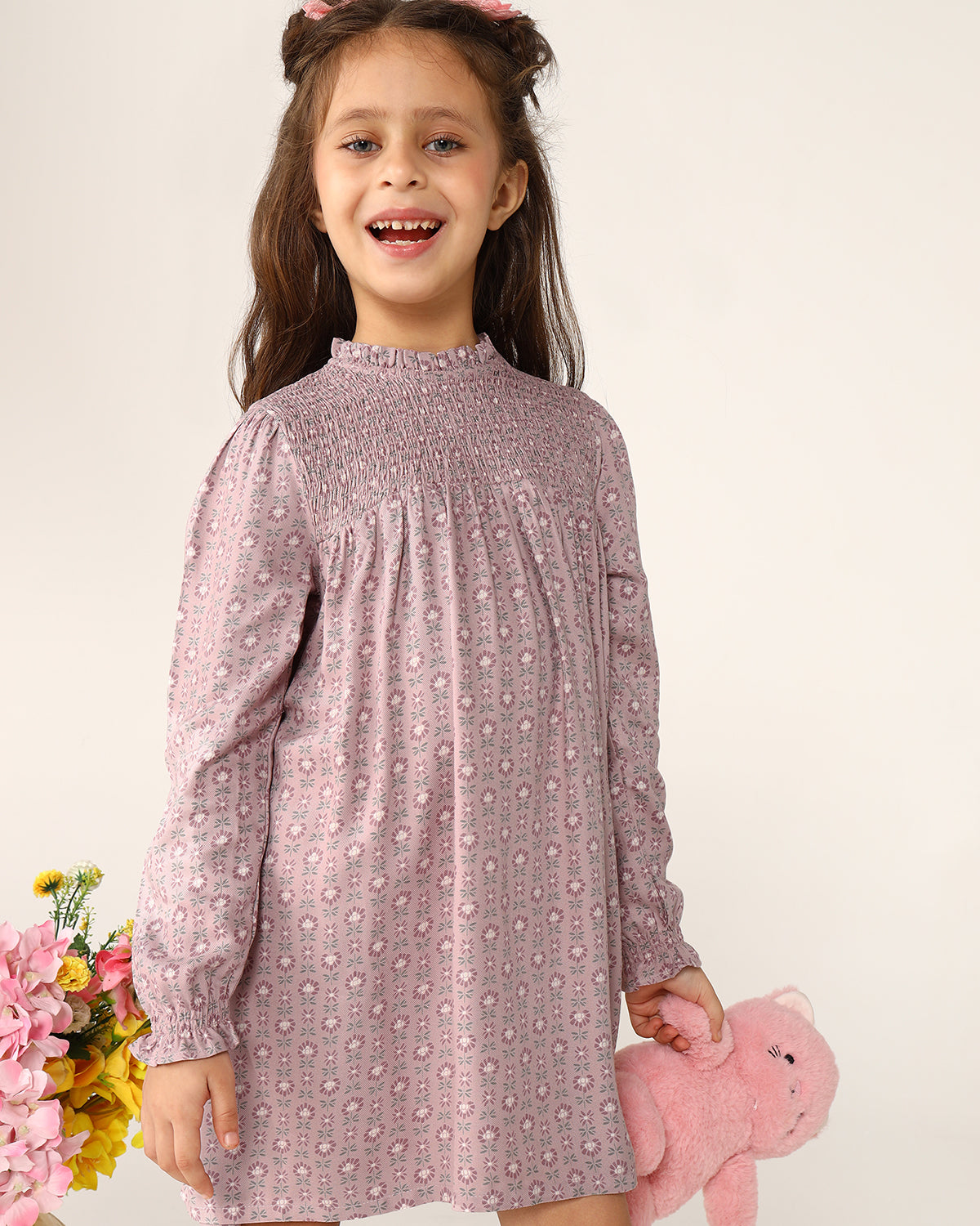 Girls Floral Smocked Dress