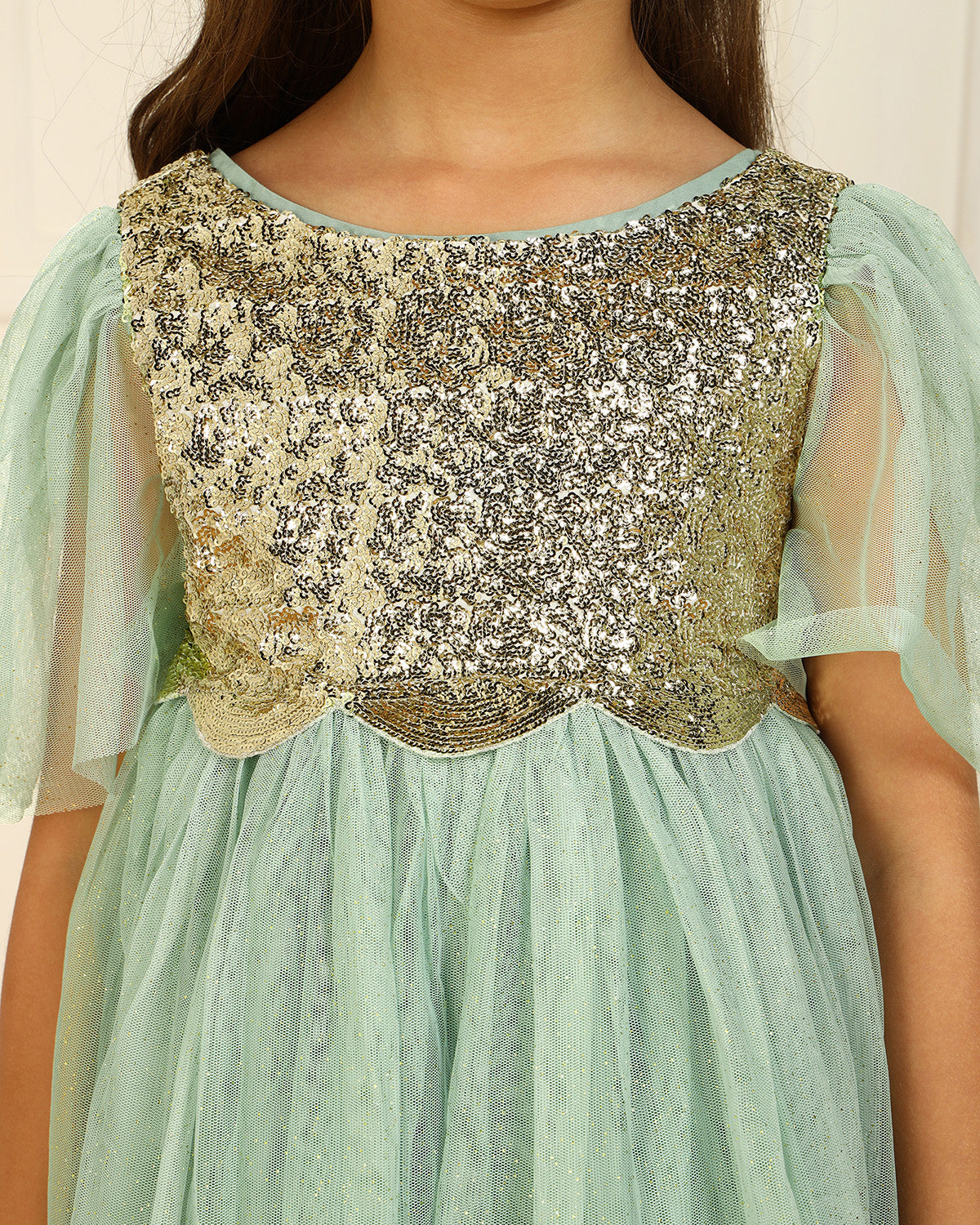 Girls Sage Green Sequin Dress