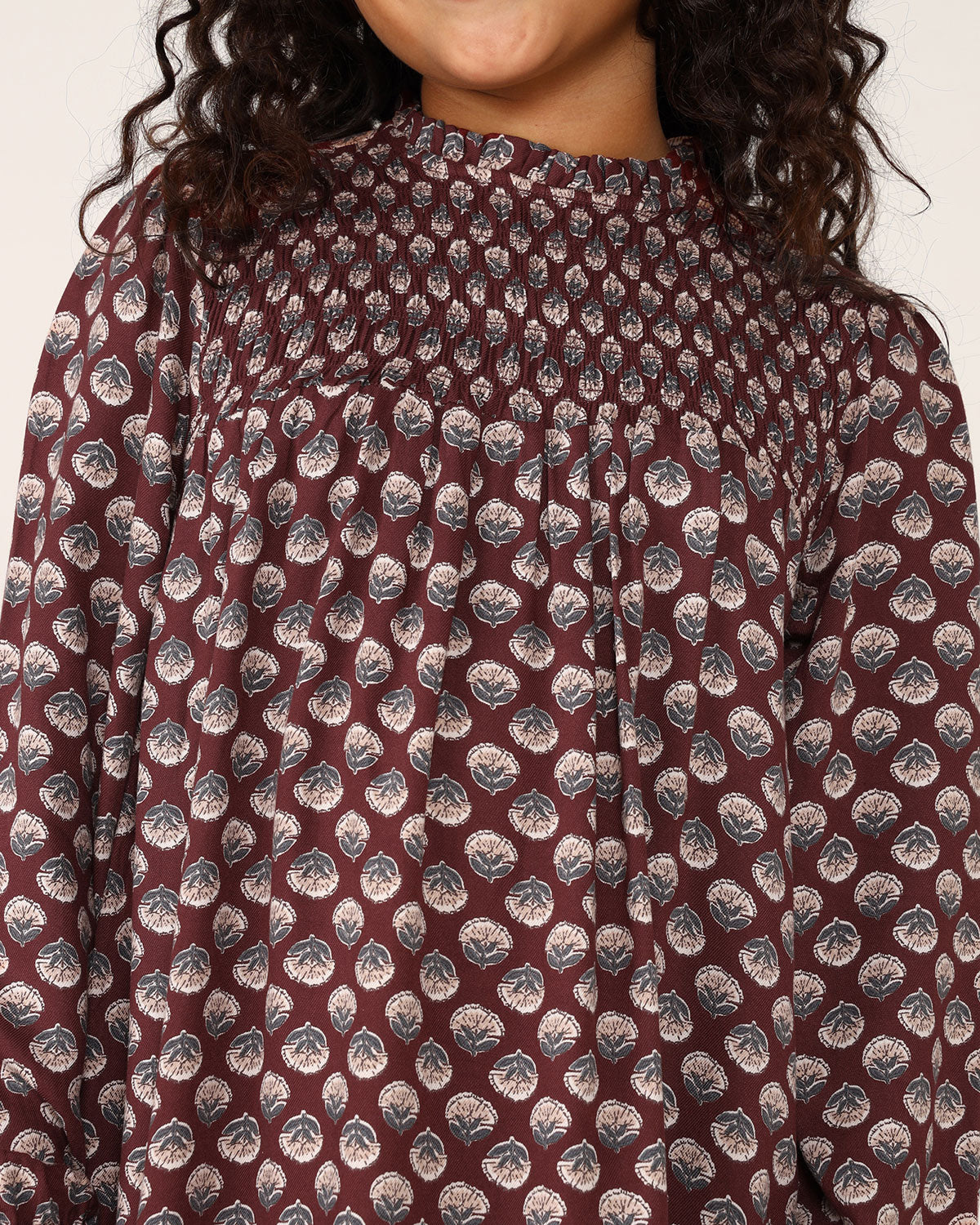 Girls Smocked Floral Printed Shift Dress