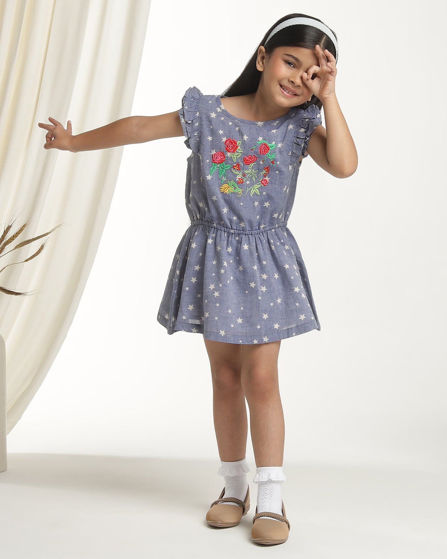 Girls Star Printed Fit & Flare Dress