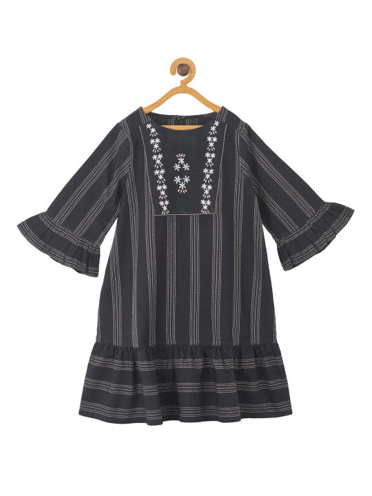 Girls Black Striped Dress