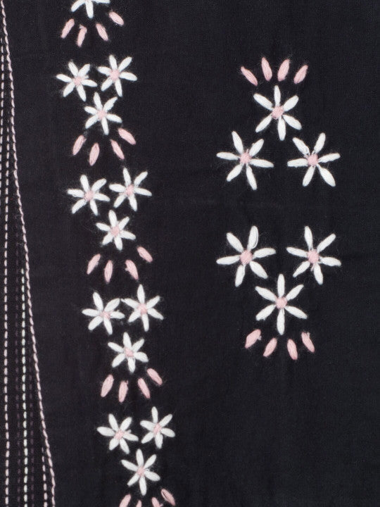 Girls Black Striped Embroidered Dress