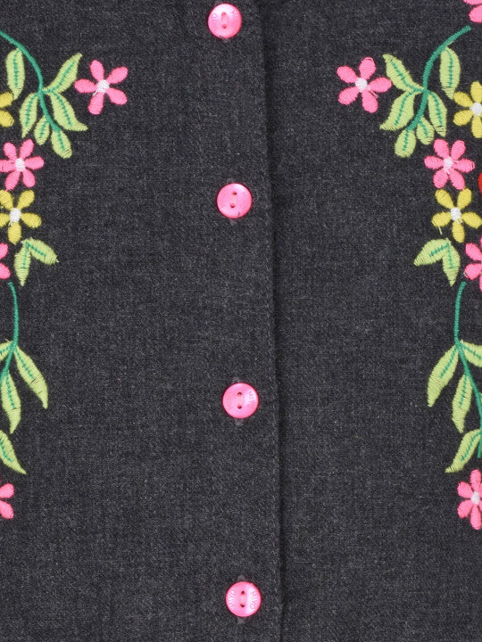 Girls Black Embroidered Fit & Flare Dress