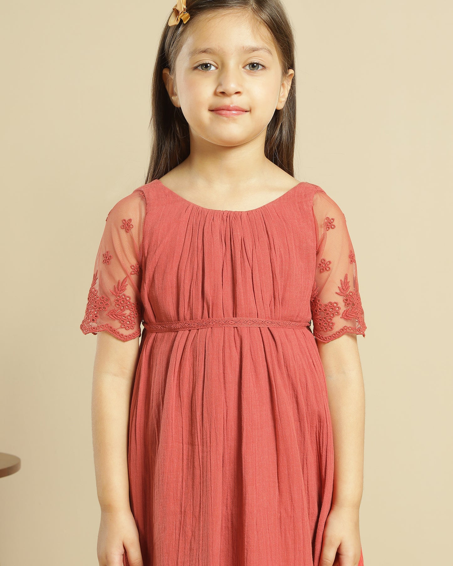Girls Floral Lace Sleeve Maxi Dress