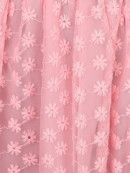 Girls Floral Embroidered Mesh Flared Mini Skirt