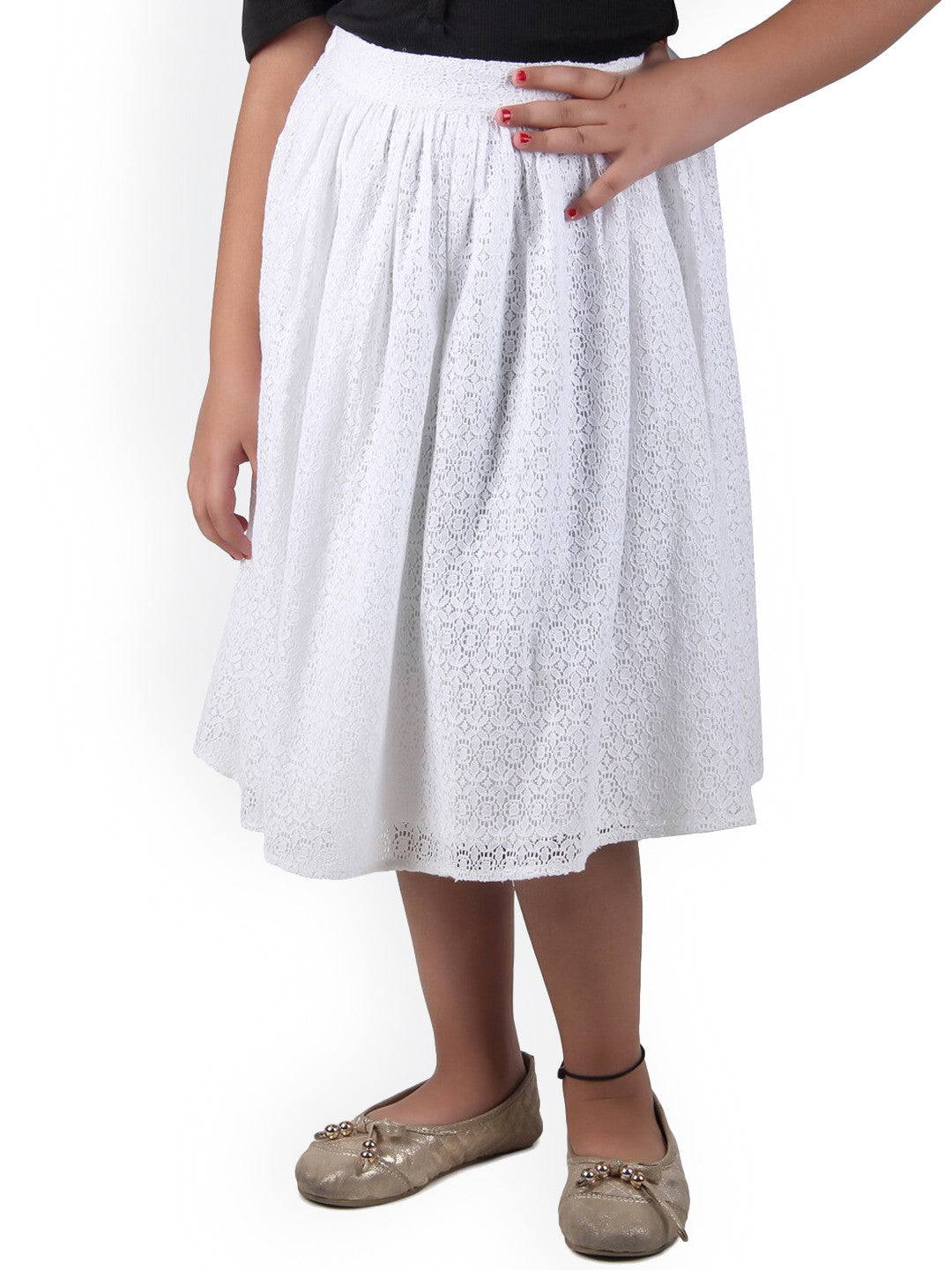 Girls Lace Flared Midi Skirt