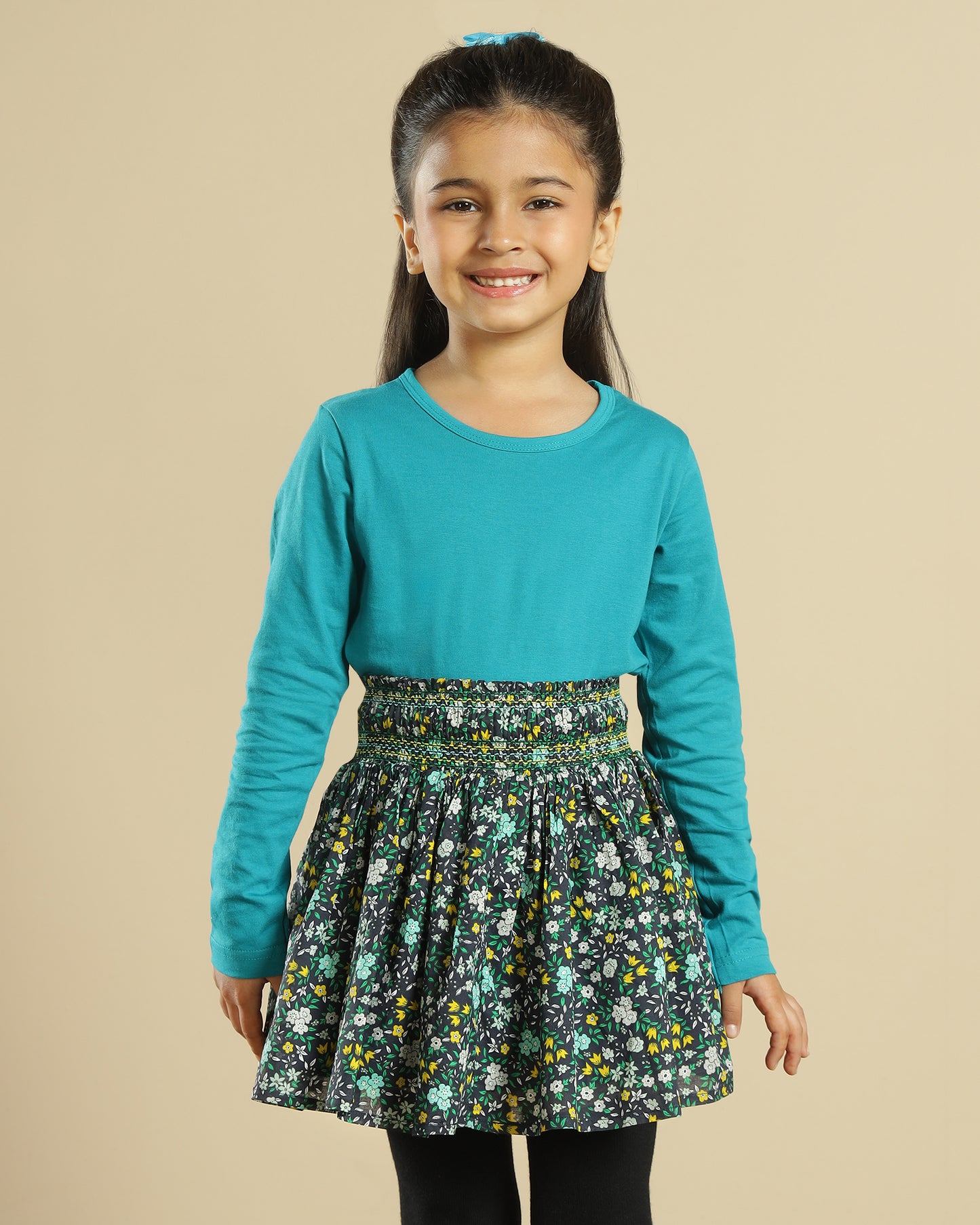 Girls Floral Smocked Mini Skirt