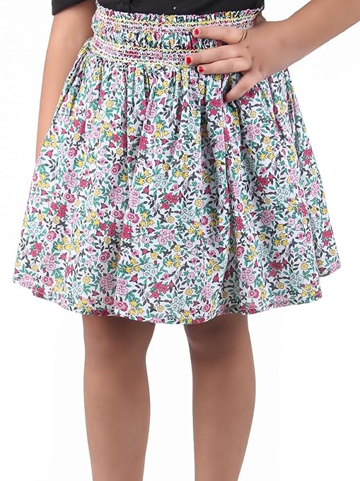 Girls Floral Elasticated Mini Skirt