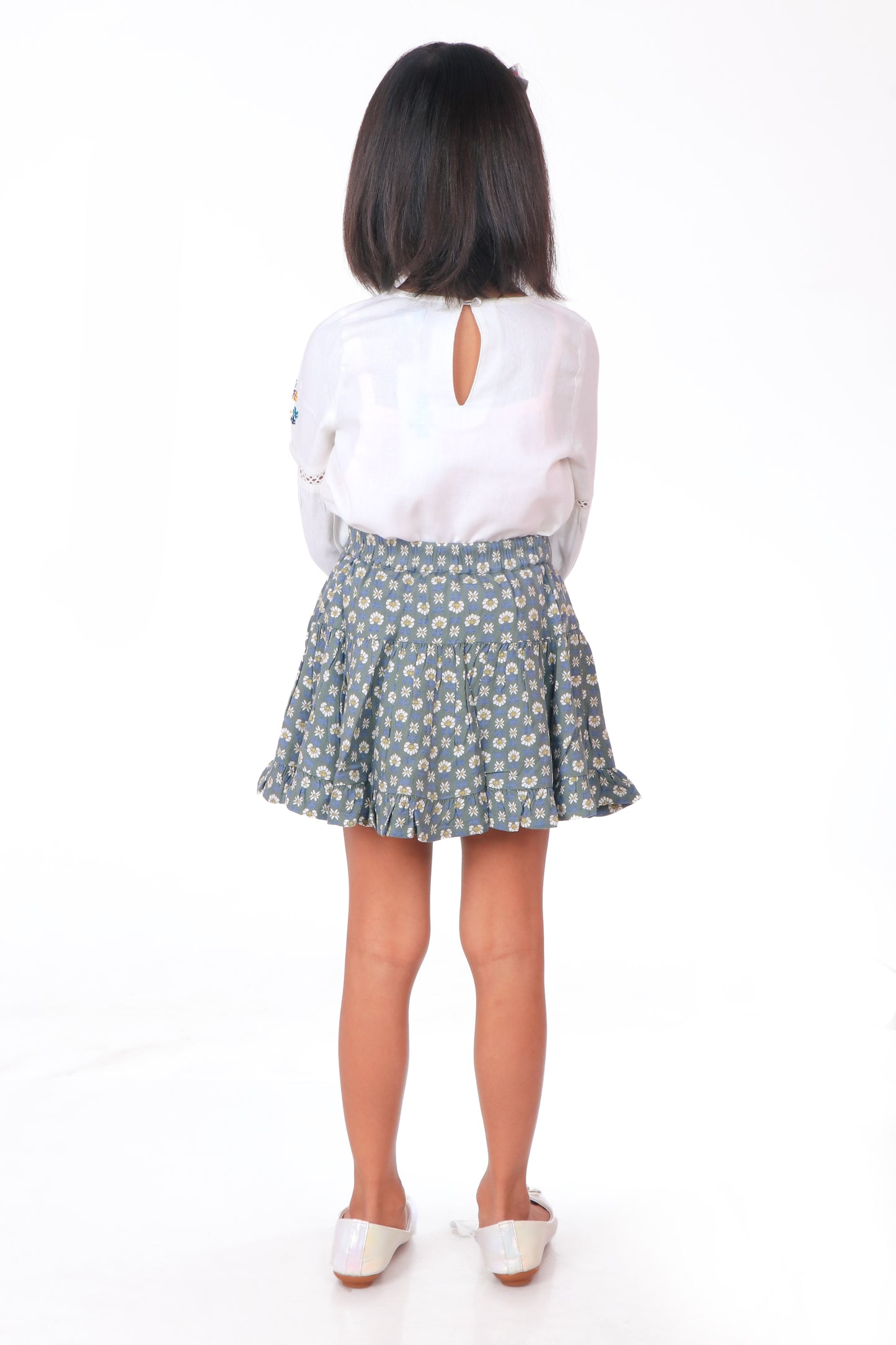 Girls Floral Printed Tiered Mini Skirt