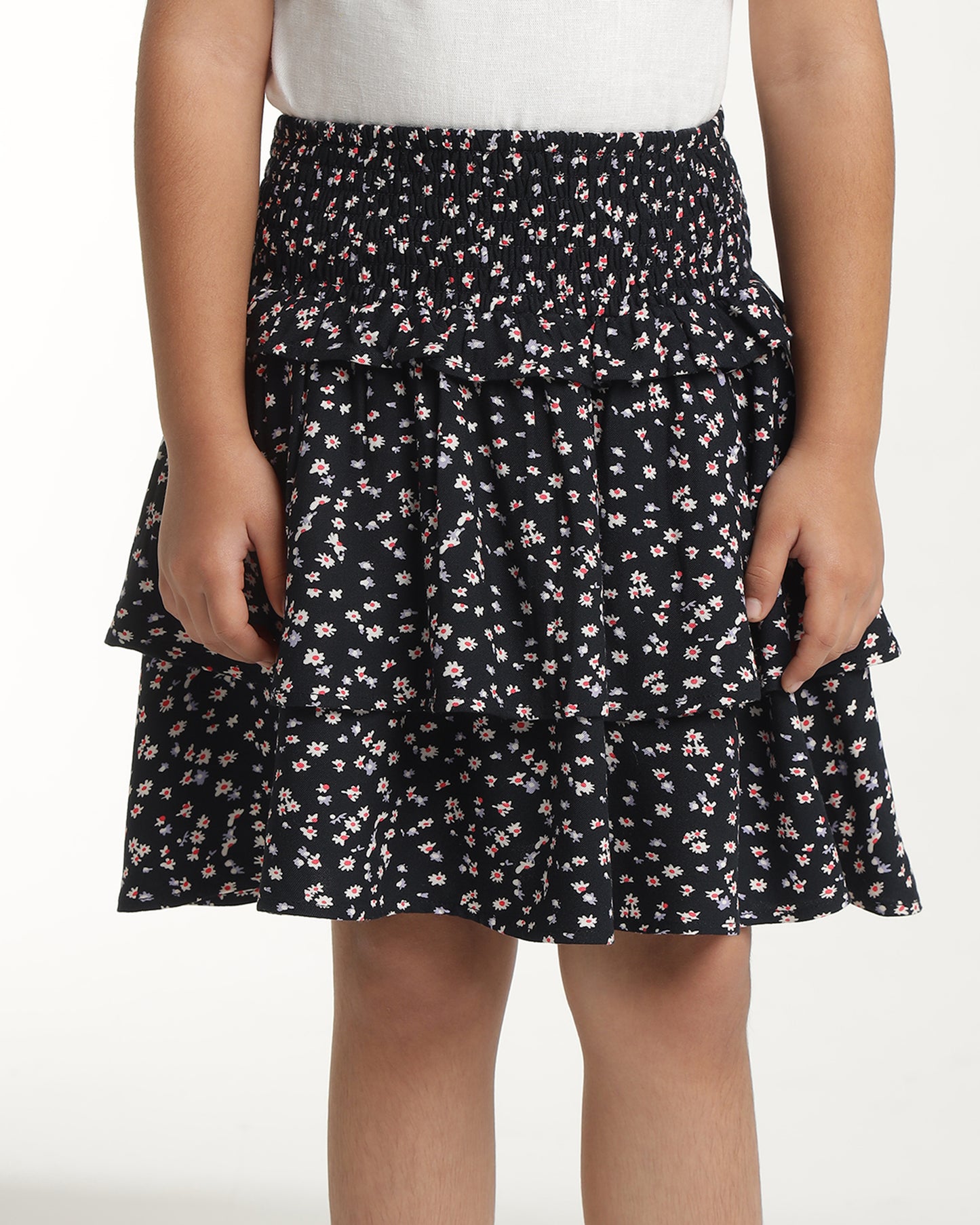 Girls Floral Printed Layered Mini Skirt